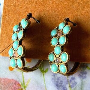 Floral Gold and Turquoise Earrings